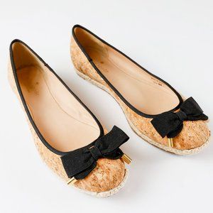 Kate Spade Valarie Cork Ballerina Ballet Flats w/Black Grosgrain Bow Size 8M